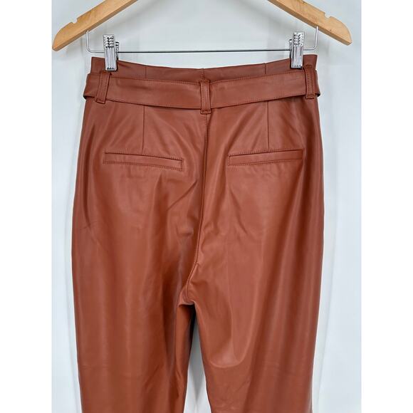 Abercrombie & Fitch Paperbag Belted Straight Leg Pants Faux Leather, Brown NWT - Picture 8 of 12